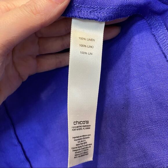 Chicos Light Weight Linen Crossover Jacket Blazer Pockets 3/4 Sleeve Purple Sz 0 - Picture 6 of 7